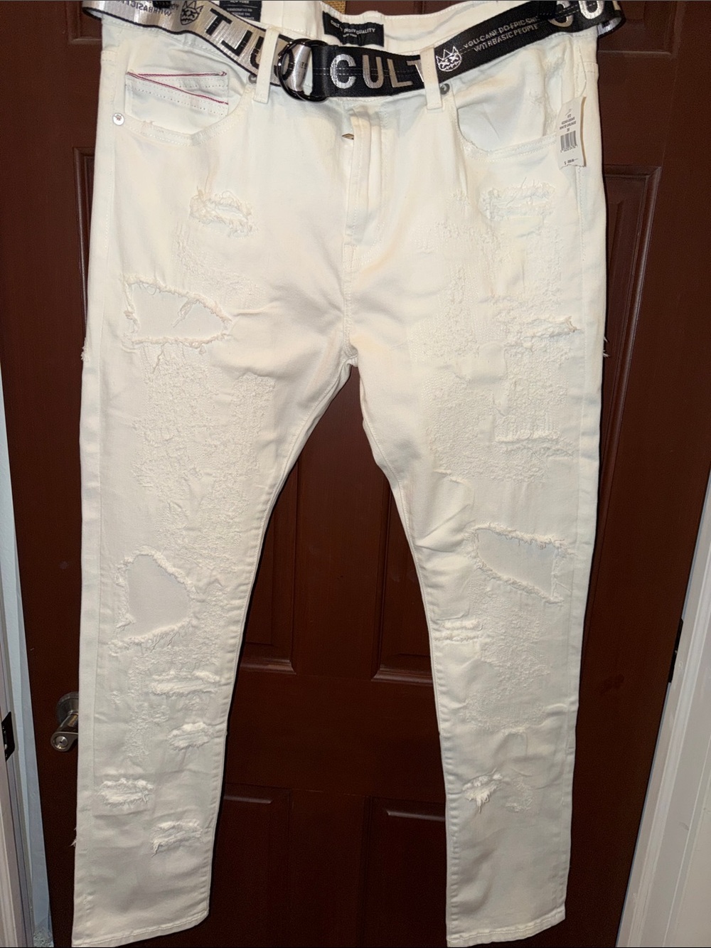 Cult of Individuality Punk Super Skinny Jeans Mens 38 White Grunge Distressed NW